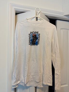 AllSaints White Long Sleeve Tee with Navy & Light Blue Graphic